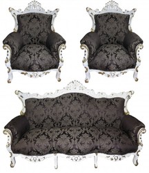 4251287711622 - Barock Wohnzimmer Set Schwarz Muster   Weiss Gold - 3-er Sofa + 2 Sessel