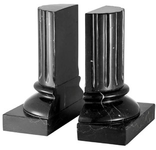 4251287713350 - Luxus Marmor BuchstÃ¼tzen Set Barock SÃ¤ulen Schwarz 85 x 17 x H 21 cm - Schreibtisch Deko - Wohnzimmer Deko - Luxus Marmor Deko Accessoires