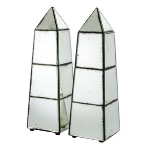 4251287715439 - Luxus Obelisk Skulpturen Set (2 Stk) Antik Stil Spiegelglas - Hotel Einrichtung - Luxus Dekoration