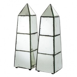 4251287715439 - Luxus Obelisk Skulpturen Set (2 Stk) Antik Stil Spiegelglas - Hotel Einrichtung - Luxus Dekoration