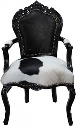4251287717846 - Barock Esszimmer Stuhl Kuhfell   Schwarz mit Armlehnen - Echtes Kuh Fell