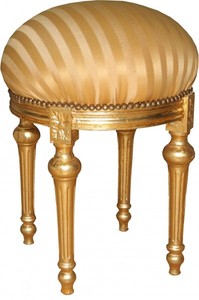 4251287721584 - Barock Sitzhocker - Rundhocker Gold Creme Streifen   Gold - Barock Hocker MÃ¶bel
