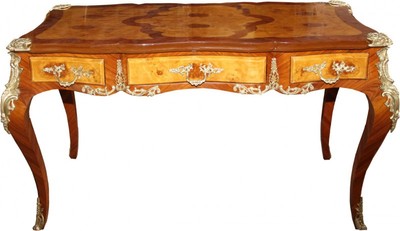 4251287733884 - Luxus Barock Schreibtisch mit 3 Schubladen Braun   Gold B 141 cm T 71 cm - SekretÃ¤r Luxus MÃ¶bel