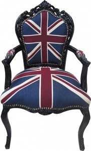 4251287733891 - Barock Esszimmer Stuhl mit Armlehnen Union Jack Schwarz - Antik Stil Möbel 4251287733891 - Barock Esszimmer Stuhl mit Armlehnen Union Jack Schwarz - Antik Stil Möbel