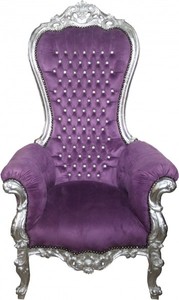 4251287734386 - Barock Thron Sessel Majestic Medium Lila Silber mit Bling Bling Glitzersteinen - Riesensessel - Thron Stuhl Tron