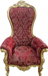4251287734713 - Barock Thron Sessel Majestic Medium Bordeaux Muster   Gold mit Bling Bling Glitzersteinen - Riesensessel - Thron Stuhl Tron