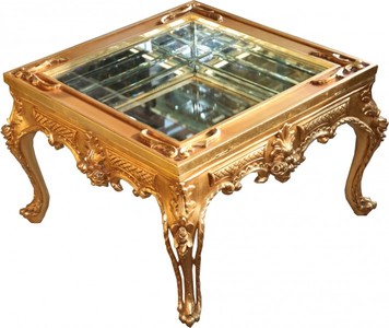 4251287734911 - Prunkvoller Barock Couchtisch Gold verspiegelt mit aufklappbaren Glasdeckel 67 x 67 cm Unikat- Wohnzimmer Salon Tisch MÃ¶bel