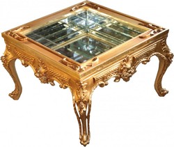 4251287734911 - Prunkvoller Barock Couchtisch Gold verspiegelt mit aufklappbaren Glasdeckel 67 x 67 cm Unikat- Wohnzimmer Salon Tisch MÃ¶bel