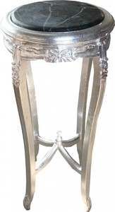 4251287734935 - Barock Beistelltisch mit Marmorplatte Rund Silber 91 x 46 cm Antik Stil - Telefon Blumen Tisch