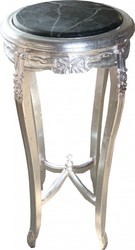 4251287734935 - Barock Beistelltisch mit Marmorplatte Rund Silber 91 x 46 cm Antik Stil - Telefon Blumen Tisch