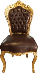 4251287734959 - Barock Esszimmer Stuhl Braun Glatt Lederoptik   Gold - MÃ¶bel