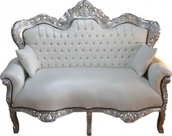 4251287737295 - Barock 2-er Sofa King WeiÃ Lederoptik   Silber - Wohnzimmer Couch MÃ¶bel Lounge