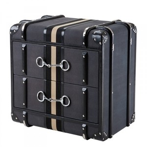 4251287739114 - Luxus Schubladen Schrank im Vintage Koffer Design Dark Grey Canvas - 2 Schubladen - Art Deco Barock Jugendstil Kofferschrank Nachtschrank