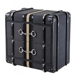 4251287739114 - Luxus Schubladen Schrank im Vintage Koffer Design Dark Grey Canvas - 2 Schubladen - Art Deco Barock Jugendstil Kofferschrank Nachtschrank