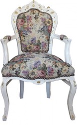 4251287739800 - Barock Esszimmer Stuhl mit Armlehnen Blumen Muster   Creme   Gold - Limited Edition
