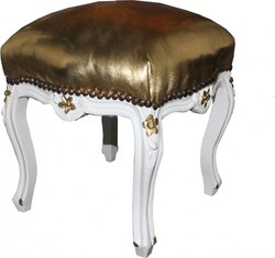 4251287740646 - Barock FuÃhocker Gold Lederoptik   WeiÃ - Antik Stil MÃ¶bel - Hocker - Limited Edition
