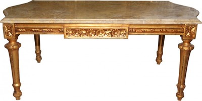 4251287741087 - Barock Couchtisch Gold mit cremefarbener Marmorplatte 108 x 55 cm - Limited Edition
