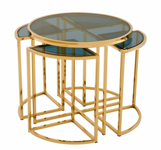 4251287742503 - Luxus Art Deco Designer Beistelltisch 5er Set Gold mit Rauchglas - Luxus QualitÃ¤t