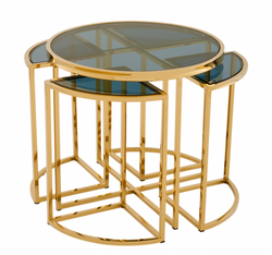 4251287742503 - Luxus Art Deco Designer Beistelltisch 5er Set Gold mit Rauchglas - Luxus QualitÃ¤t