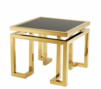 4251287742527 - Luxus Art Deco Designer Beistelltisch Gold mit schwarzem Glas - Hotel Tisch MÃ¶bel