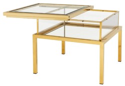 4251287742558 - Luxus Beistelltisch Gold 65 x 65 x H 555 cm - Quadratischer Edelstahl Beistelltisch mit Glasplatte - Vitrine