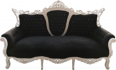 4252006254963 - Barock 3-er Sofa Master Schwarz   WeiÃ mit Bling Bling Glitzersteinen - Wohnzimmer MÃ¶bel Couch Lounge - Limited Edition