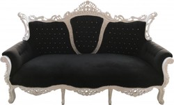 4252006254963 - Barock 3-er Sofa Master Schwarz   WeiÃ mit Bling Bling Glitzersteinen - Wohnzimmer MÃ¶bel Couch Lounge - Limited Edition