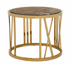 4251287743050 - Luxus Art Deco Designer Beistelltisch Gold mit brauner Marmorplatte - Luxus Kollektion