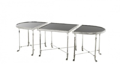 4251287743302 - Luxus Art Deco Designer Beistelltisch 3er Set Antik Silber mit schwarzem Glas - Hotel Tisch MÃ¶bel