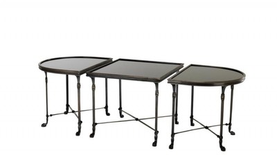 4251287743319 - Luxus Art Deco Designer Beistelltisch 3er Set Anthrazit mit schwarzem Glas - Hotel Tisch MÃ¶bel