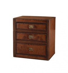 4251287743708 - Luxus Art Deco Designer Beistelltisch aus Lindenholz mit braunem Leder - Luxus Hotel Tisch