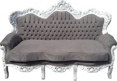 4251287744637 - Barock 3-er Sofa King Grau Weiß - Möbel Barock 4251287744637 - Barock 3-er Sofa King Grau Weiß - Möbel Barock