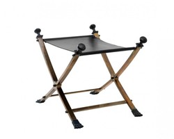 4251287745900 - Luxus Hocker Vintage Messing mit schwarzem Leder 61 x 46 x H 48 cm - Limited Edition