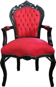 4251287746181 - Barock Esszimmer Stuhl Rot   Schwarz mit Armlehnen - Limited Edition