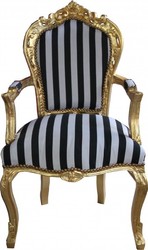 4251287746198 - Barock Esszimmerstuhl Schwarz Weiß Streifen Gold mit Armlehnen - Antik Stil Stuhl 4251287746198 - Barock Esszimmerstuhl Schwarz Weiß Streifen Gold mit Armlehnen - Antik Stil Stuhl