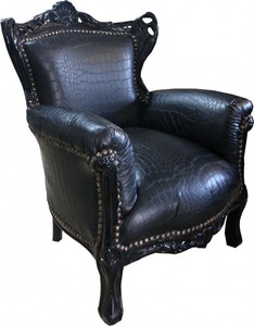 4251287746617 - Barock Kinder Sessel Schwarz Croco Lederoptik Schwarz - Kinder Thron