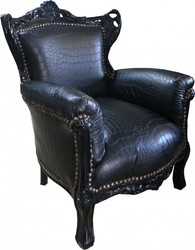 4251287746617 - Barock Kinder Sessel Schwarz Croco Lederoptik Schwarz - Kinder Thron