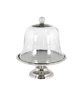 4251287746631 - Luxus Art Deco Kuchenglocke Nickel finish mit Glasdeckel - Kuchen StÃ¤nder