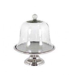 4251287746631 - Luxus Art Deco Kuchenglocke Nickel finish mit Glasdeckel - Kuchen StÃ¤nder