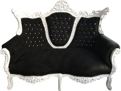 4251287746846 - Barock 2-er Sofa Master Schwarz   Weiss mit Bling Bling Glitzersteinen Mod2 - Antik Stil MÃ¶bel - Limited Edition