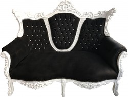 4251287746846 - Barock 2-er Sofa Master Schwarz   Weiss mit Bling Bling Glitzersteinen Mod2 - Antik Stil MÃ¶bel - Limited Edition