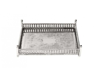 4251287746952 - Luxus Art Deco Messing Tablett Nickel Finish 32 x 225 x H 8 cm - Luxus Hotel Tablett