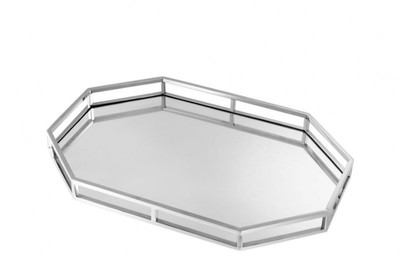 4251287746976 - Luxus Designer Edelstahl Tablett Nickel Finish 60 x 40 x H 5 cm - Luxus Accessoires