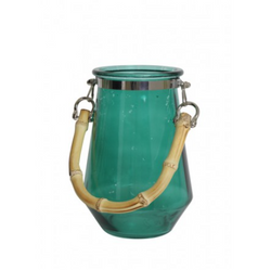 4251287748130 - Deko Windlicht mit Bambusgriff - DunkelgrÃ¼n - Luxus Windlicht