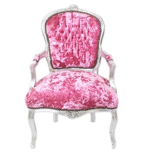 4251287756968 - Barock Salon Stuhl Pink Velour Stoff   Silber - Antik Design MÃ¶bel