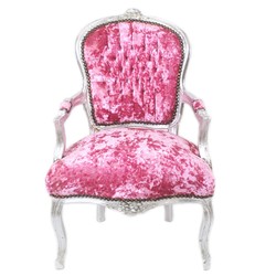 4251287756968 - Barock Salon Stuhl Pink Velour Stoff   Silber - Antik Design MÃ¶bel