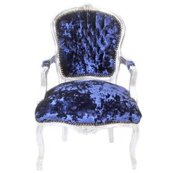 4251287756975 - Barock Salon Stuhl Royalblau Velour Stoff   Silber - Antik Design MÃ¶bel