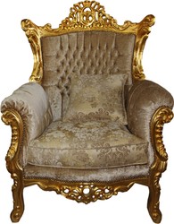 4251287757354 - Barock Sessel Al Capone Mod2 Braun-Creme Muster Gold - MÃ¶bel Antik Stil - Limited Edition
