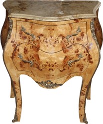4251287757361 - Barock Kommode Vogelaugenahorn mit 2 Schubladen Marmorplatte in Creme B 68 cm H 72 cm - Handgefertigt aus Massivholz