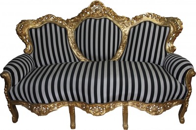 4251287757651 - Barock 3-er Sofa King Schwarz Weiss Streifen Gold - Möbel Barock 4251287757651 - Barock 3-er Sofa King Schwarz Weiss Streifen Gold - Möbel Barock